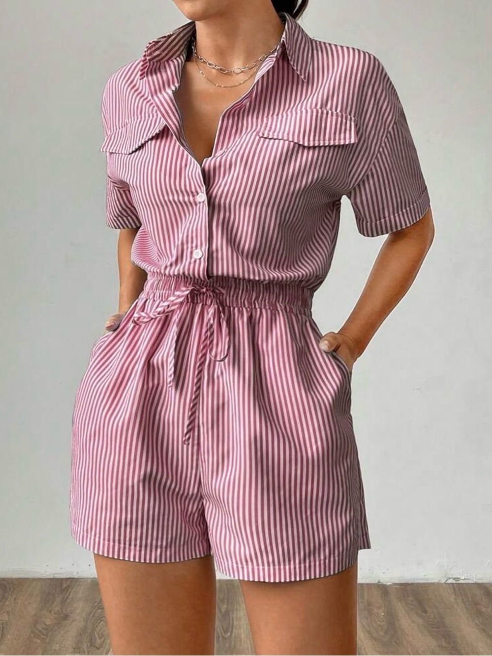 SHEIN Pink & White Striped Shorts Romper 💕